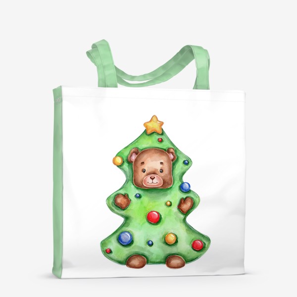 Сумка-шоппер «Акварельный мишка в костюме новогодней елки :)»