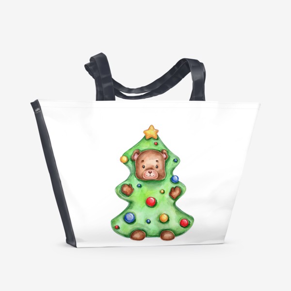 Пляжная сумка «Акварельный мишка в костюме новогодней елки :)»