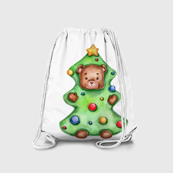 Рюкзак «Акварельный мишка в костюме новогодней елки :)»