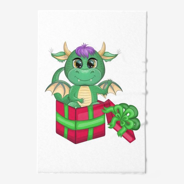 Полотенце «Дракон-подарок машет из коробки. Год зеленого дракона 2024»
