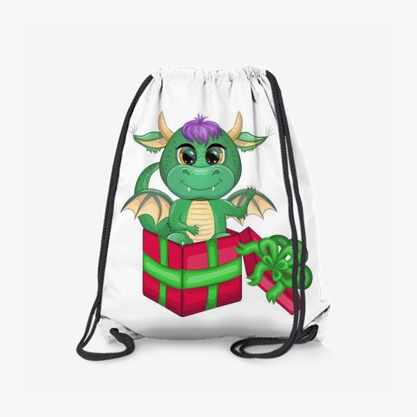 Рюкзак «Дракон-подарок машет из коробки. Год зеленого дракона 2024»