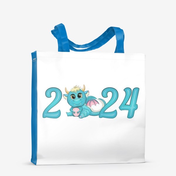 Сумка-шоппер «Голубой дракон в надписи 2024. Год дракона 2024»