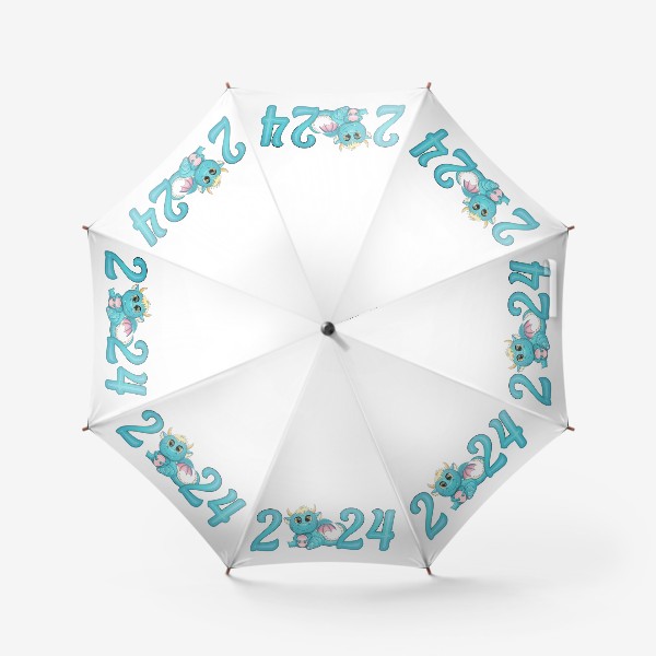 Зонт «Голубой дракон в надписи 2024. Год дракона 2024»