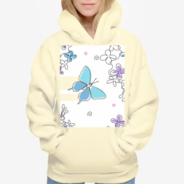 Худи «голубой паттерн с бабочками и цветами»