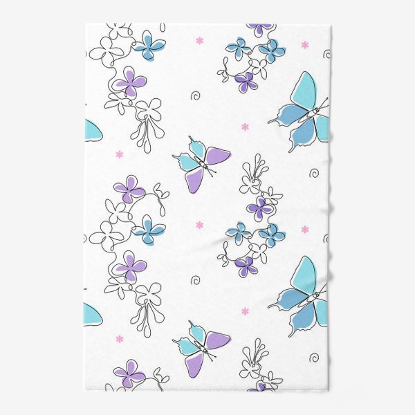 Полотенце «голубой паттерн с бабочками и цветами»