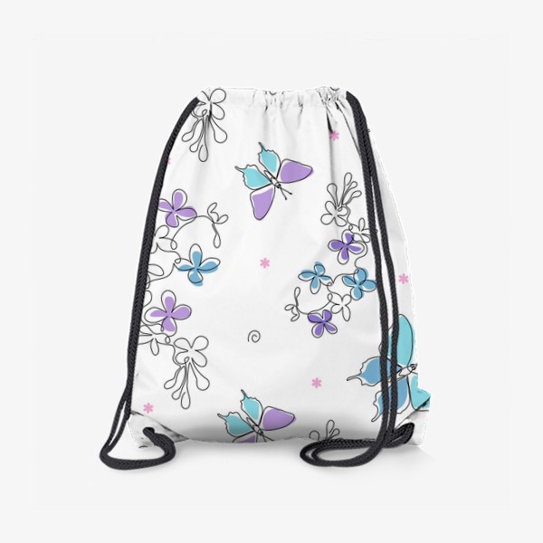 Рюкзак «голубой паттерн с бабочками и цветами»