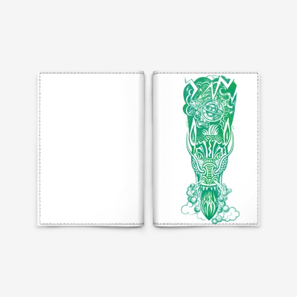 Обложка для паспорта «Огнедышащий дракон в зелёном цвете с дымом и молниями»