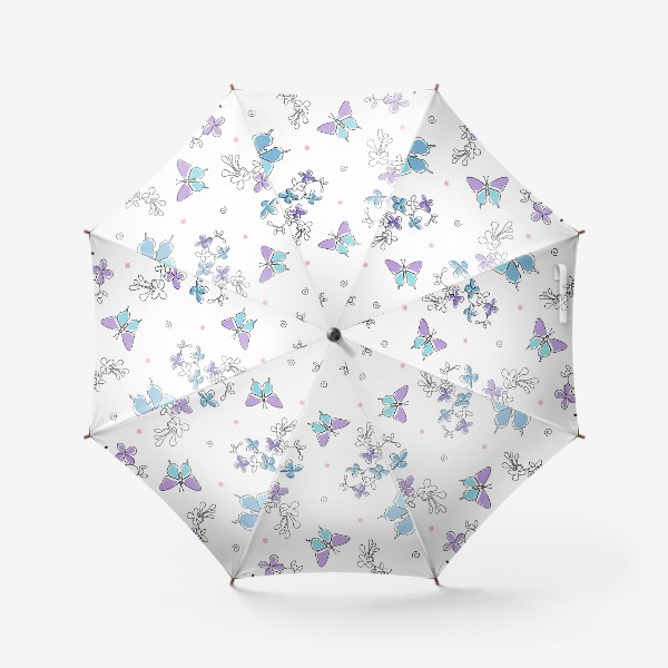 Зонт «голубой паттерн с бабочками и цветами»