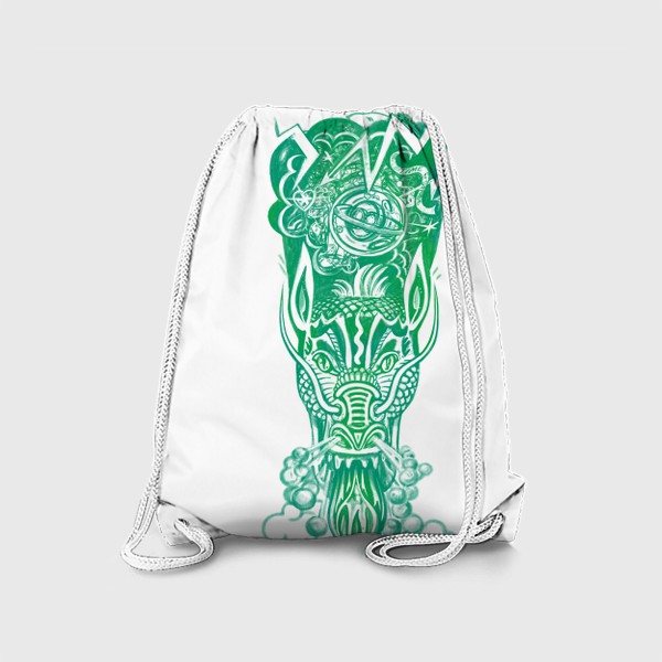 Рюкзак «Огнедышащий дракон в зелёном цвете с дымом и молниями»