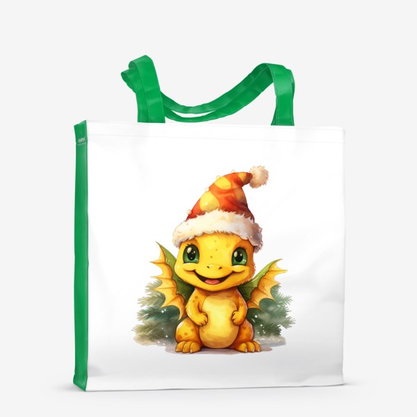 Сумка-шоппер «Новогодний акварельный принт дракона в шапке »