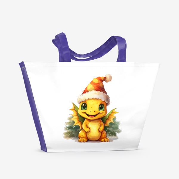 Пляжная сумка «Новогодний акварельный принт дракона в шапке »