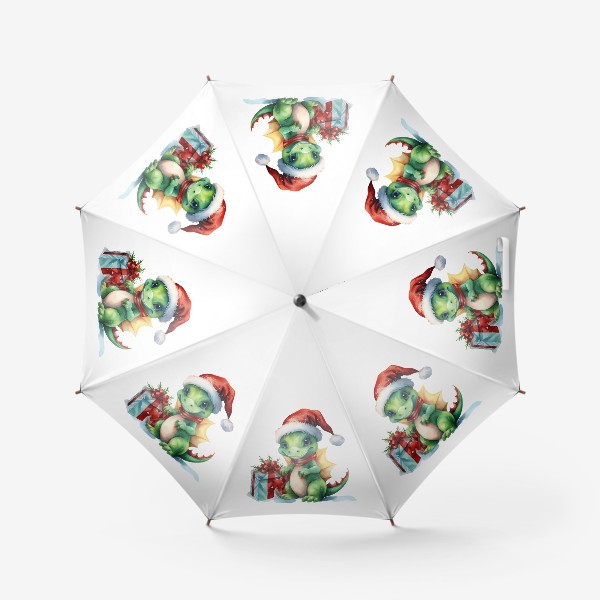 Зонт «Новогодний акварельный принт дракона в шапке Санты»