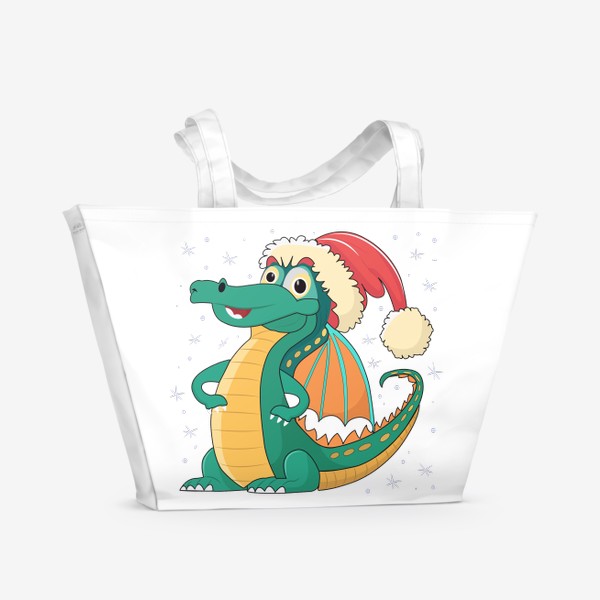 Пляжная сумка «Милый дракончик в новогодней шапке»