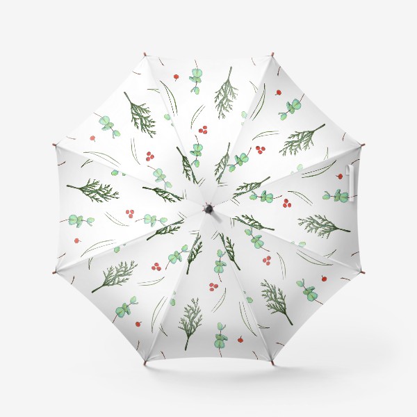 Зонт «Зимний паттерн с эвкалиптом и красными ягодами»