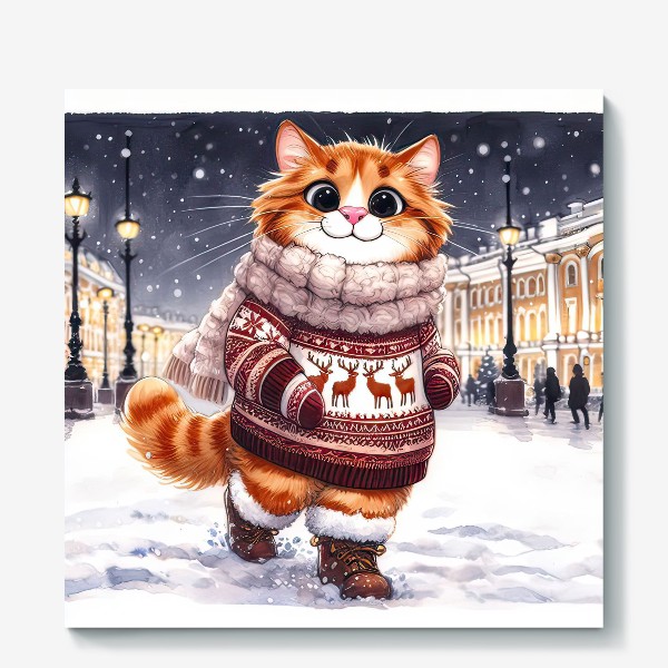 Холст «Рыжий котик гуляет по Петербургу»