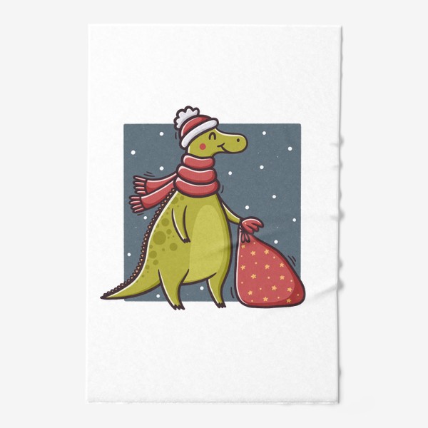 Полотенце «Милый дракон в шапке и шарфе с мешком подарков. Новый год»