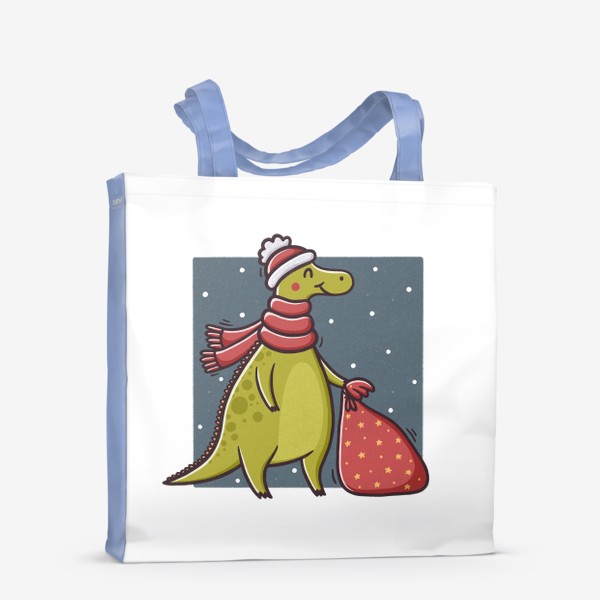 Сумка-шоппер «Милый дракон в шапке и шарфе с мешком подарков. Новый год»