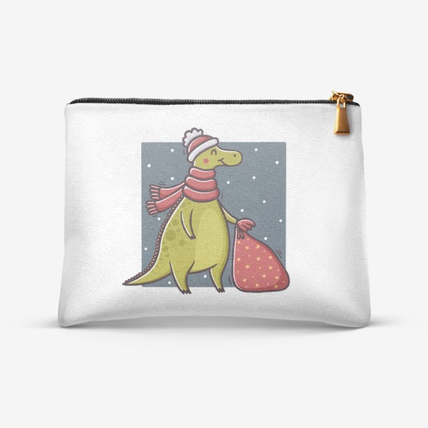 Косметичка «Милый дракон в шапке и шарфе с мешком подарков. Новый год»