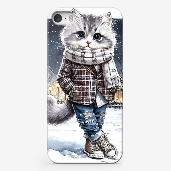 Чехол iPhone «Котик хипстер в зимнем Питере»