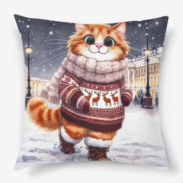 Подушка «Рыжий котик гуляет по Петербургу»