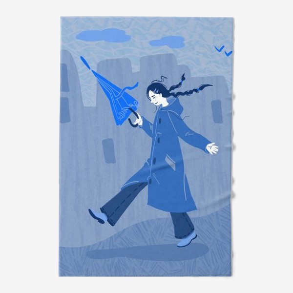 Полотенце «Девушка с зонтом гуляет по городу»