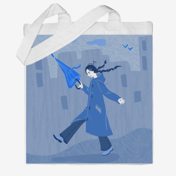 Сумка хб «Девушка с зонтом гуляет по городу»