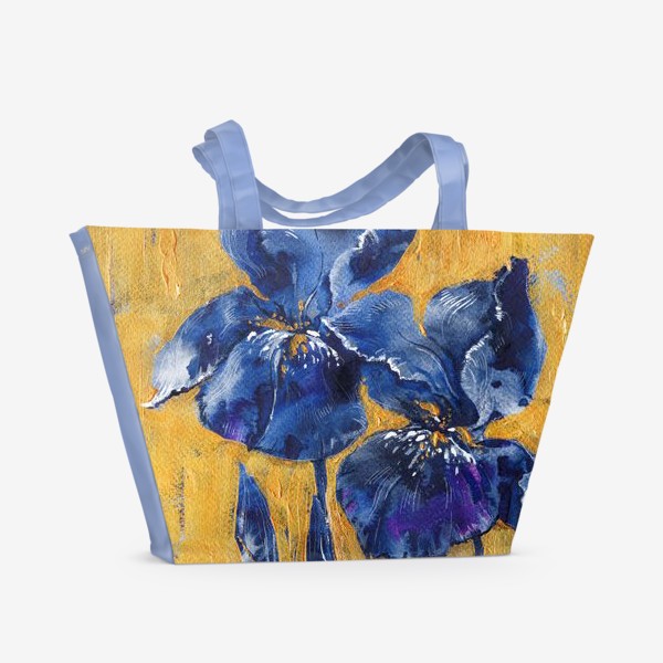 Пляжная сумка «Синие ирисы на золотом фоне»