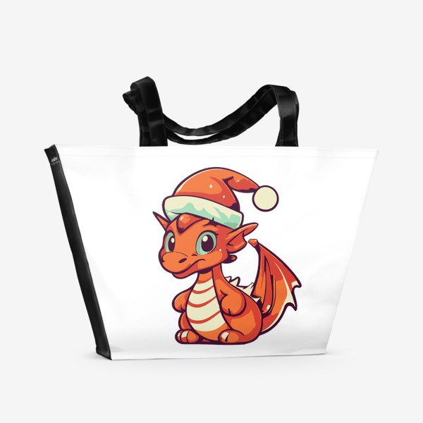 Пляжная сумка «дракончик в шапке Санта Клауса. Год дракона 2024»