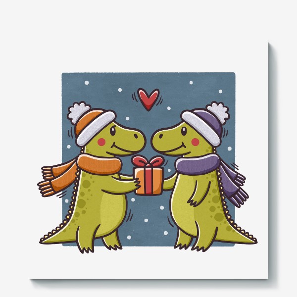 Холст «Милые драконы дарят подарки. Новый год. Любовь»