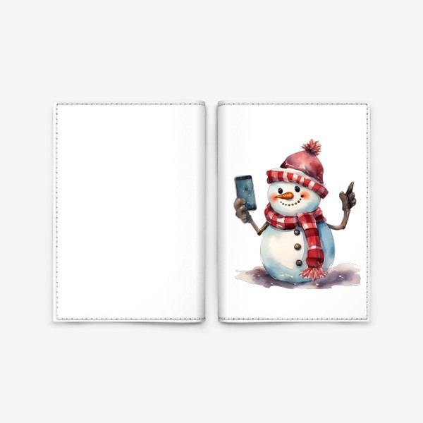 Обложка для паспорта «Новогодний акварельный принт снеговика в шапке »