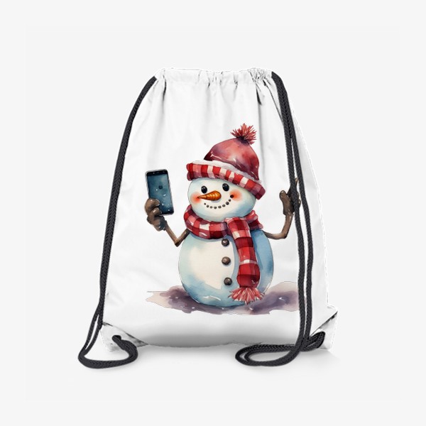 Рюкзак «Новогодний акварельный принт снеговика в шапке »