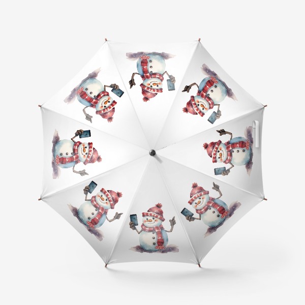 Зонт «Новогодний акварельный принт снеговика в шапке »