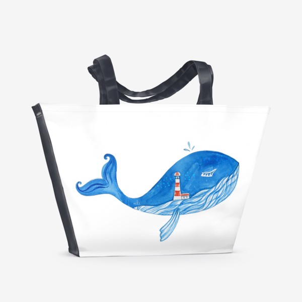 Пляжная сумка «Волшебный кит и маяк»