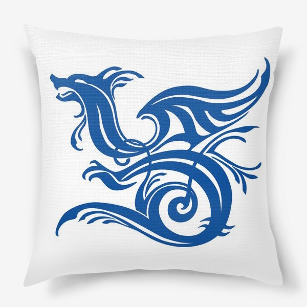 Подушка «Абстрактный синий дракон.»