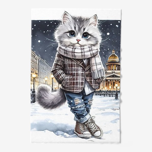 Полотенце «Котик хипстер в зимнем Питере»