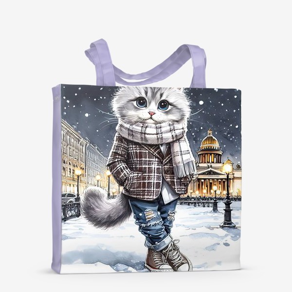Сумка-шоппер «Котик хипстер в зимнем Питере»