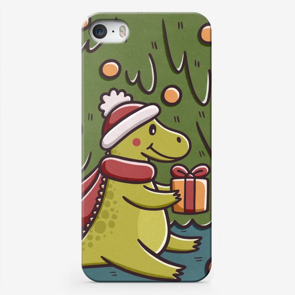 Чехол iPhone «Милый дракон с подарком под елкой. Мандарины. Новый год»
