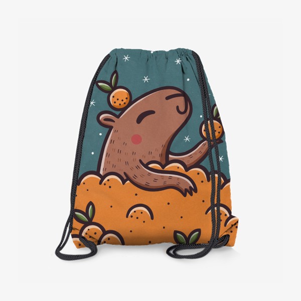Рюкзак «Милая капибара и гора мандаринов. Мем. Новый год»