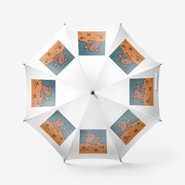 Зонт «Милая капибара и гора мандаринов. Мем. Новый год»