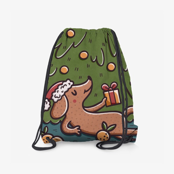Рюкзак «Милая такса под елкой. Новый год. Подарок»