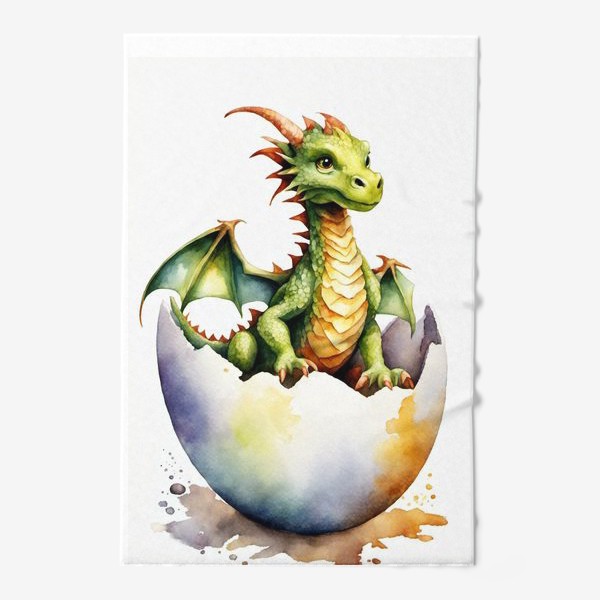 Полотенце «Новорожденный зеленый дракон вылезает из яйца, 2024 новый год»