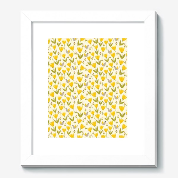 Картина «Яркий паттерн с желтыми цветами и птицами»