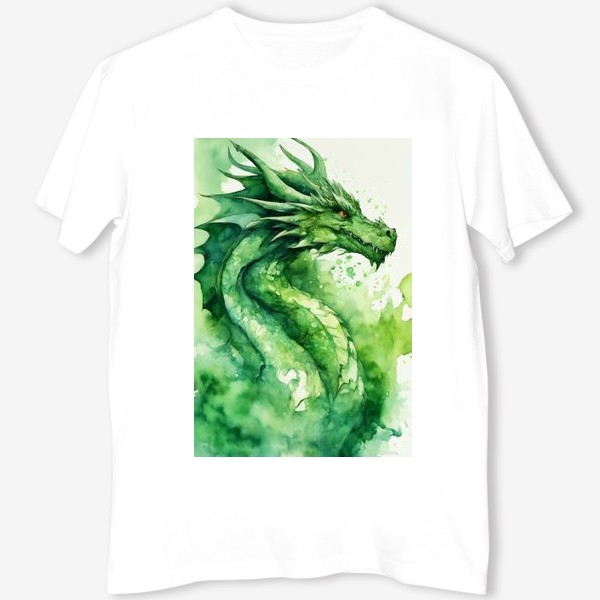 Футболка &laquo;Зеленый акварельный дракон, 2024 год&raquo;