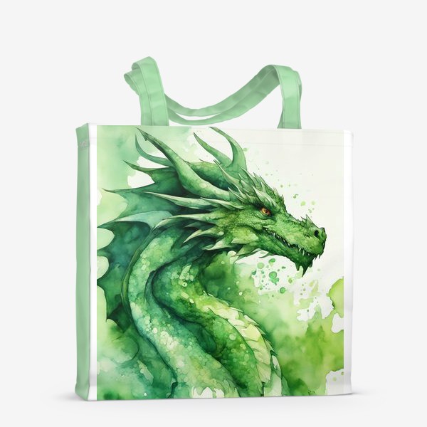 Сумка-шоппер &laquo;Зеленый акварельный дракон, 2024 год&raquo;