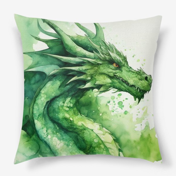 Подушка «Зеленый акварельный дракон, 2024 год»