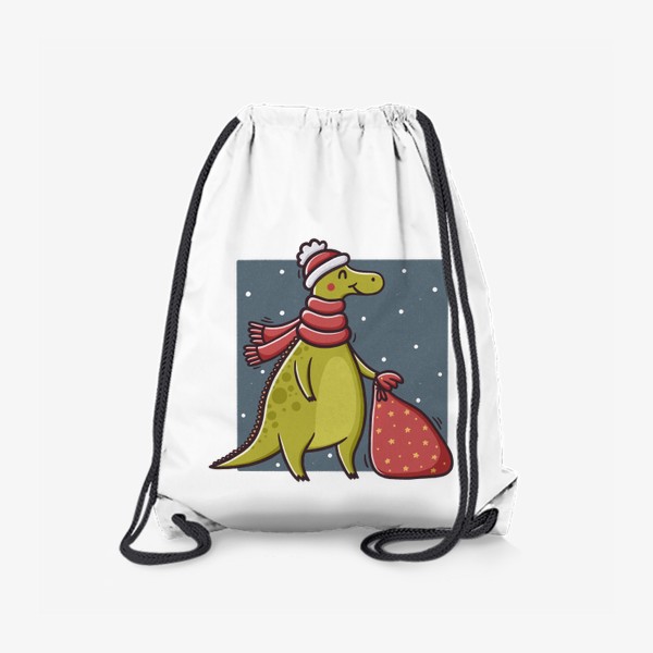 Рюкзак «Милый дракон в шапке и шарфе с мешком подарков. Новый год»