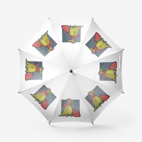 Зонт «Милый дракон в шапке и шарфе с мешком подарков. Новый год»