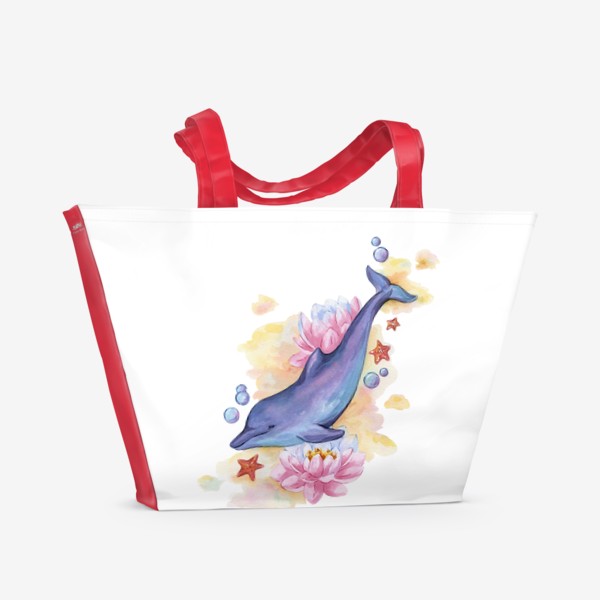 Пляжная сумка «Дельфин и лотосы»