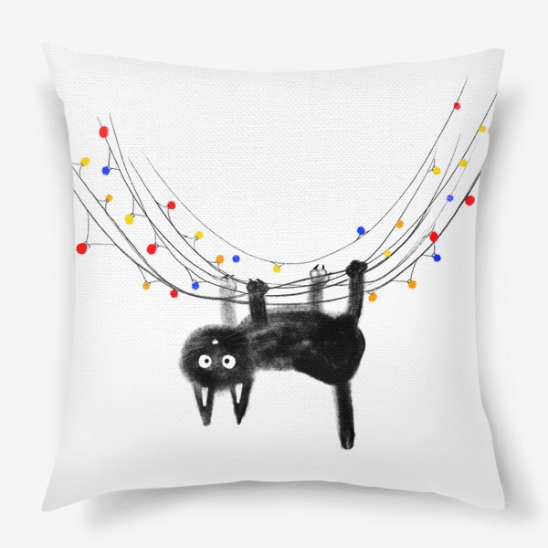 Подушка «Кот на гирлянде»