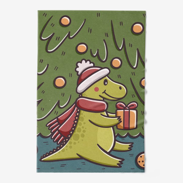 Полотенце «Милый дракон с подарком под елкой. Мандарины. Новый год»